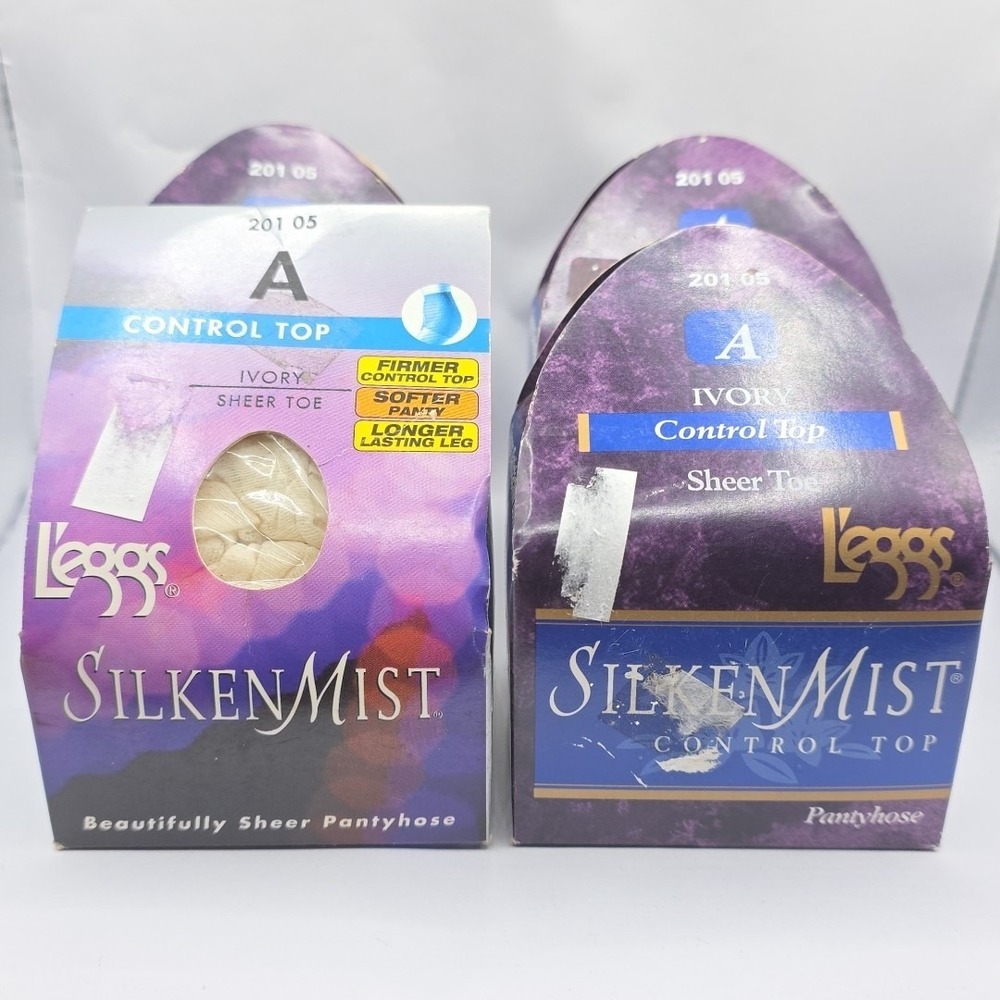4 Pair Vintage L'eggs Silken Mist Control Top Sheer Toe Size A Ivory Pantyhose